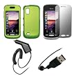 Premium Neon Green Rubberized Snap-On Cover Hard Case Cell Phone Protector + Snap-On Removal Tool + Crystal Clear LCD Screen Protector + Rapid Car Charger + USB Data Charge Sync Cable for Samsung Sosltice A887