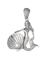 Clevereves 14K White Gold Pendant Two Tone Mermaid with Shell and Pearl 16.8 - Gram(s)