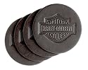 Harley-Davidson&reg; Bar & Shield Leather Coasters Set. Set of four. Genuine leather. Embossed Bar & Shield logo. Measures 3-1/5" in diameter. 99357-09V