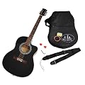 4/4 Akustik Gitarre "Western Style" in Schwarz - mit Rosenholz und Zubeh�rset: gepolsterte Gitarrentasche, Gurt, Ersatzsaiten und Stimmpfeife