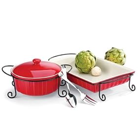 Mayfair and Jackson 5 Piece Red Stoneware Buffet Set with Stand 5154RD by Mayfair & Jackson