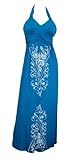 eVogues Plus Size Maxi Cocktail Cruise Halter Dress with Embroidery Print Detail Royal Blue - 3X