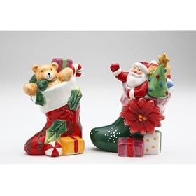 Santa Stocking Christmas Salt and Pepper Shaker S P by Appletree Designs Cosmos