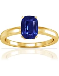 18K Yellow Gold Cushion Cut Blue Sapphire Solitaire Ring