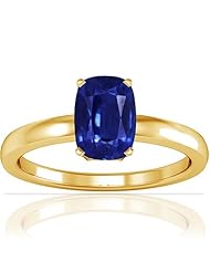 14K Yellow Gold Cushion Cut Blue Sapphire Solitaire Ring