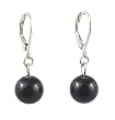 Earrings - E124 - Glass Pearl Drops (10 mm) hung on Silver Tone Leverbacks ~ Black