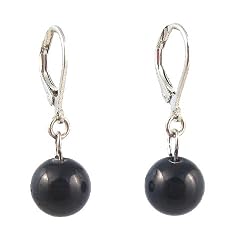 Earrings - E124 - Glass Pearl Drops (10 mm) hung on Silver Tone Leverbacks ~ Black