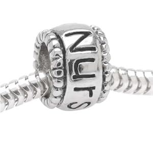 Silver Tone Large Hole Charm Bail 'I Love Nursing' -Fits Pandora Style Chain