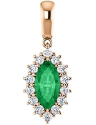 14K Rose Gold 10.00x5.00mm Marquise Cut Chatham Created Emerald and Diamond Pendant -- LIFETIME WARRANTY