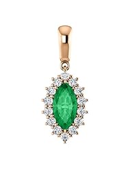 10K Rose Gold 10.00x5.00mm Marquise Cut Chatham Created Emerald and Diamond Pendant -- LIFETIME WARRANTY