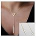 SUNNOW Women's Simple Gold Ring Circle Bar Pendant Shiny Alloy Short Necklace