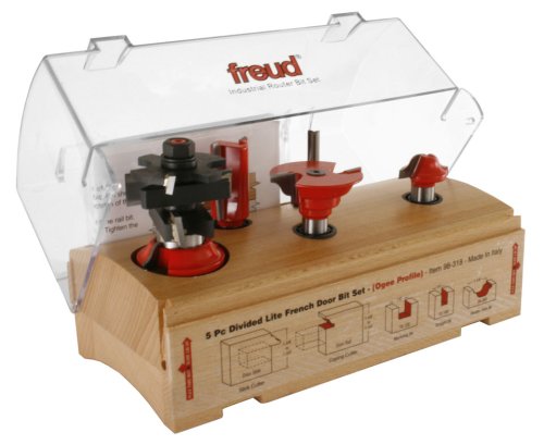 Freud 98-318 5 Piece French Door Router Bit Set - Divided Lite - Ogee Profile 98-308 + 98-328 - 12 inch Shank