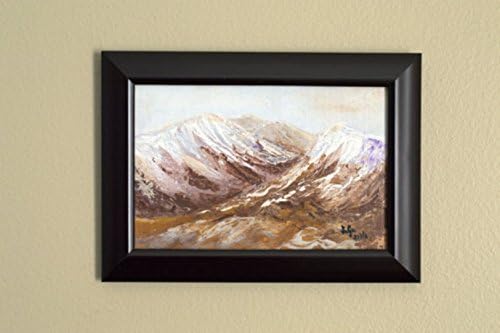 Mountain scene original art acrylic painting framed canvas board 13 x 18 cm