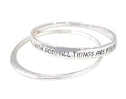 Bracelet - B287 - Bangle Style - Inscribed with "With God, All Things are Possible" ~ Silver Tone Metal