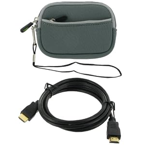 rooCASE Neoprene Sleeve (Grey) Case and Mini-HDMI to HDMI Cable 1 Meter (3 Feet) for Canon PowerShot SD980IS Digital Camera Purple
