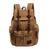 AUGUR Canvas Unisex Fashionable Elegant Backpack Rucksack Knapsack Daypack School Bag 28x16x42cm - Khaki