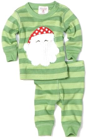 Mud Pie Baby-girls Green & White Stripe Newborn-Toddler Santa Long Johns 2 Piece Set