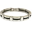 Stainless Steel and Black Rubber Link Bracelet by Bucasi