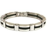 Stainless Steel and Black Rubber Link Bracelet by Bucasi