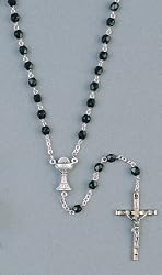 Rosary - First Communion - 4mm Faceted Glass Beads Ox - 14" Chain - MADE IN ITALY - Gift Box Included , Black Beads
