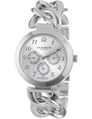 Akribos XXIV Womens AK644SS Ultimate Multi-Function Silver-Tone Twist Chain Link Bracelet Watch