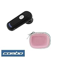 Wireless Bluetooth Handsfree Headset + Premium Unviersal Bluetooth Headset Pouch Carrying Case - 10 Color Available for Apple iPhone 3G, iPhone 1st Generation (Pink)