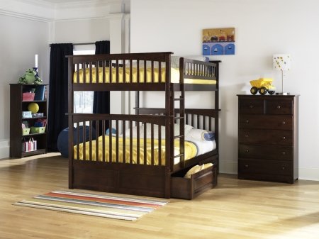 Columbia Collection Full over Full Bunk Bed with Clip-on Vertical Ladder: Antique Walnut