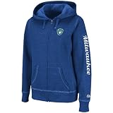 MLB Women's Milwaukee Brewers Steppin' Up Full Zip Marled Fleece Hoodie (Pro Navy/Pro Scarlet, Medium)