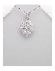 Flower CZ Pendant Necklace In 92.5 Sterling Silver