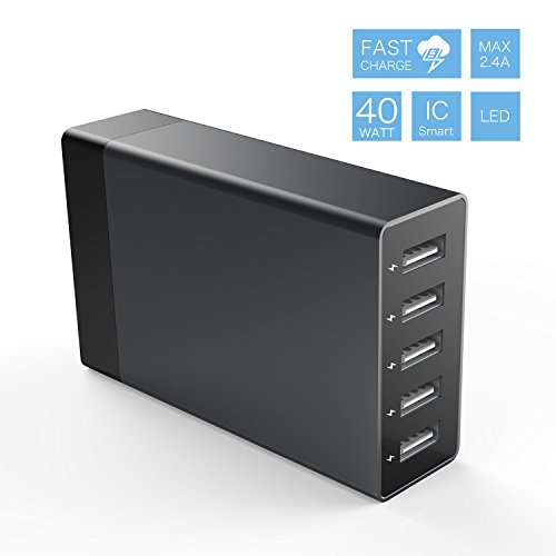 USB Charger, HiveNets 40W 8A 5-Port Power Adapter Desktop Hub Charging Station for iPhone 6S 6 Plus, iPad, Sumsung Galaxy, Nexus, HTC and More