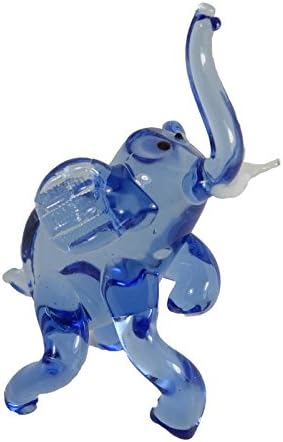 Imaginative Hand Blown Art Glass Figurine Elephant Blue Color 2.5" x 3.5"