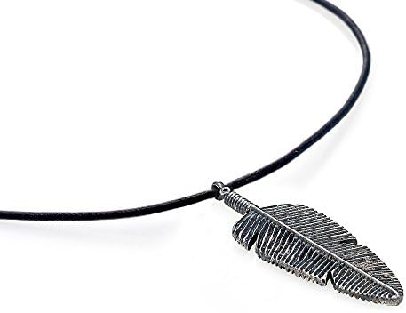 Mariano Di Vaio Sterling Silver Silver Big Feather with Leather Necklace