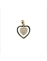 14k Yellow Gold, Double Open Heart Pendant Charm with Lab Created Gems 12mm Wide