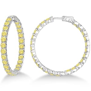 Fancy Yellow Canary Diamond Hoop Earrings 14k White Gold (10.00ct)