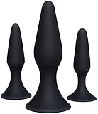 Silicone Butt Plug Kit by Healthy Vibes (3 Pack, Black) - Anal Sex Beginner Set Helps Train Rectum for More Comfortable Intercourse - Anal Toy with Suction Cup Base - Made of Medical-Grade Silicone