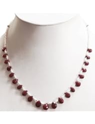 Excellent Natural Classy Fresh Water Pearl & Ruby Drops Beaded Necklace