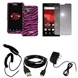 EMPIRE Verizon Motorola DROID Bionic Hot Pink and Black Zebra Stripes Rubbe ....