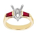 18k Yellow Gold Setting with Tapered Baguette Rubies and Platinum Prong Head