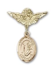 14K Gold Baby Badge with St. Dominic de Guzman Charm and Angel with Wings Badge Pin