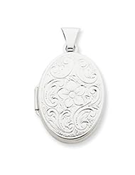 14k White Gold 21mm Oval Floral Scroll Border Locket