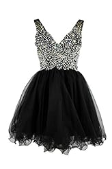 V-neck Charmeuse/Tulle Lace  Cocktail Homecoming Dress/Prom Dress/Party Dress/Mini Dress  With Rhinestones