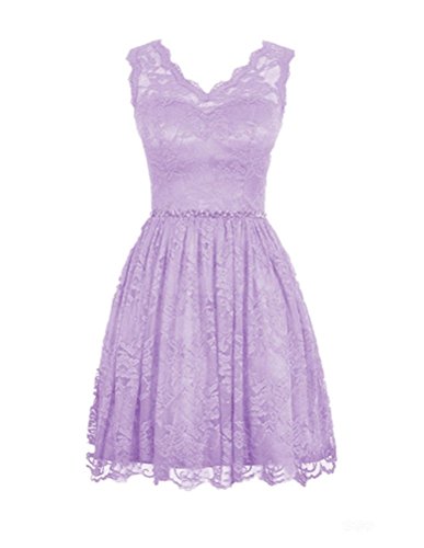 LOVEBEAUTY® Women's Elegant Lace V-neck Short Prom Dress Bridesmaid Dresses