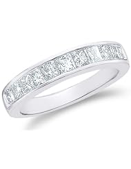 Size - 7 - 14k White Gold Princess Cut Channel Set Eleven Diamond Ladies... by 