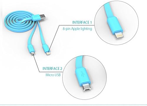 TPOS 2 in 1 Dual Plugs Flat Noodle-like Designed A Male to Micro USB Cable/ Lightning Cable B Male Extention USB Data Charging Cable for iPhone, Samsung, HTC and More (TC010)