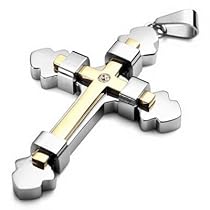 Mens Gold Stainless Steel Cross Pendant Necklace