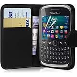 teKKno� Leather Side Flip Wallet Case And LCD Guard for The Blackberry Curve 9320 (Black)