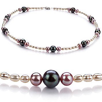 Ida Black,White and Lavender 3-8mm A Freshwater Pearl Necklace 16 inch