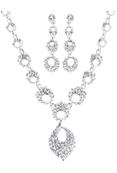 ACCESSORIESFOREVER Women Bridal Wedding Jewelry Crystal Rhinestone Classic Necklace Set J714 Silver