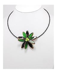 Green Flower Glass Necklace In Zinc