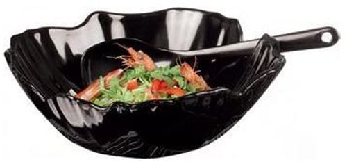 Aps Paderno World Cuisine Black Melamine Palm-Shaped Round Bowl, 11-7/8-Inch